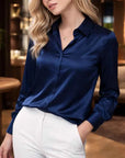 Women's Mulberry Silk Square-Collar Blouse – Slim Fit Long Sleeve Elegant Office Shirt