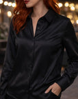 Damen Seidenbluse mit eckigem Ausschnitt – schlanke Passform, langärmeliges, elegantes Bürohemd