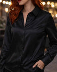 Women's Mulberry Silk Square-Collar Blouse – Slim Fit Long Sleeve Elegant Office Shirt