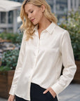 Damen Seidenbluse mit eckigem Ausschnitt – schlanke Passform, langärmeliges, elegantes Bürohemd