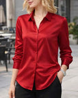 Women's Mulberry Silk Square-Collar Blouse – Slim Fit Long Sleeve Elegant Office Shirt