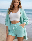 Damen Strick Plüsch 4-teiliger Hosenanzug – Weicher Baumwoll-Mix Langarm Freizeit-Loungewear-Set, S–3XL