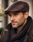 Men's Genuine Leather British Hat – Short Flat Brim Winter Cap, Sizes L–XXL