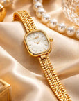 Women's Gold Rectangular Quartz Watch – Slim Stainless Steel Strap, 30M Waterproof, Business Fashion Wristwatch (FW-3060)