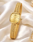 Women's Gold Rectangular Quartz Watch – Slim Stainless Steel Strap, 30M Waterproof, Business Fashion Wristwatch (FW-3060)