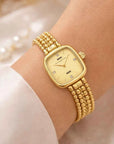 Women's Gold Rectangular Quartz Watch – Slim Stainless Steel Strap, 30M Waterproof, Business Fashion Wristwatch (FW-3060)