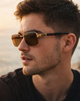 Herren Polarisierte Sonnenbrillen mit Naturkristall – Halbrandlose Titanlegierung UV400-Schutzbrille zum Autofahren und für den Außenbereich