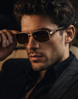 Herren Polarisierte Sonnenbrillen mit Naturkristall – Halbrandlose Titanlegierung UV400-Schutzbrille zum Autofahren und für den Außenbereich