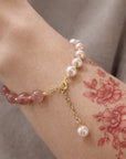 Bracelet Cœur en Perles Naturelles pour Femme – Bracelet Perles Cristal Fraise Élastique Réglable
