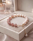Women's Natural Pearl Heart Bracelet – Adjustable Elastic Strawberry Crystal Beaded Bracelet
