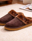 Unisex Thermal Leather House Slippers – Warm Fur Lined Slip-On Winter Indoor Shoes, EVA Sole, Sizes 6–13