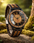 Men's Wooden Quartz Watch – 46mm Genuine Walnut Wood Case, Seagull Movement, Leather Strap, Mineral Glass