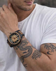 Men's Wooden Quartz Watch – 46mm Genuine Walnut Wood Case, Seagull Movement, Leather Strap, Mineral Glass