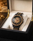 Men's Wooden Quartz Watch – 46mm Genuine Walnut Wood Case, Seagull Movement, Leather Strap, Mineral Glass