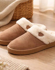 Unisex Thermal Leather House Slippers – Warm Fur Lined Slip-On Winter Indoor Shoes, EVA Sole, Sizes 6–13