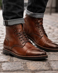 Herren Retro Martin Boots – Klassische Schnürstiefel aus PU-Leder, Gummisohle, EU 38–48, 10 Farben