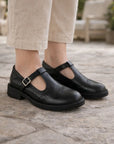 Women's Mary Jane Flat Shoes – PU Upper, Round Toe, Buckle Detail, Rubber Sole, Spring & Summer, 2 Colors