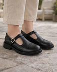 Women's Mary Jane Flat Shoes – PU Upper, Round Toe, Buckle Detail, Rubber Sole, Spring & Summer, 2 Colors
