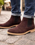 Men's Genuine Cow Suede Chelsea Boots – British Slip-On Mid-Calf Boots with Chunky Heel, EU 39–47