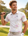 Polo de golf imprimé à manches courtes pour homme – Haut de golf floral en coton élasthanne respirant et performant