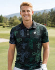 Polo de golf imprimé à manches courtes pour homme – Haut de golf floral en coton élasthanne respirant et performant