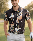 Polo de golf imprimé à manches courtes pour homme – Haut de golf floral en coton élasthanne respirant et performant