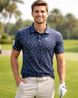 Polo de golf imprimé à manches courtes pour homme – Haut de golf floral en coton élasthanne respirant et performant