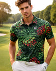 Polo de golf imprimé à manches courtes pour homme – Haut de golf floral en coton élasthanne respirant et performant