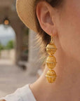 Women's Golden Lantern Metal Earrings – 3D Southern French Inspired Design, Ear Hook or Spiral Clip, Year-Round
