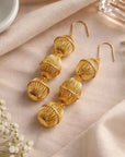 Women's Golden Lantern Metal Earrings – 3D Southern French Inspired Design, Ear Hook or Spiral Clip, Year-Round