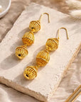 Women's Golden Lantern Metal Earrings – 3D Southern French Inspired Design, Ear Hook or Spiral Clip, Year-Round