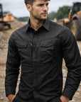 Herren Arbeitshemd – 96 % Polyester, Langarm, Revers, 4 Pattentaschen, lockere Passform, M–4XL, 6 Farben