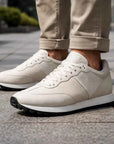 Men's Vintage Nubuck Cowhide Leather Casual Shoes – Rotating Buckle, Cowhide Lining, Medium Heel 3–5cm, EU 38–43, White