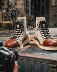 Men's Genuine Leather High-Top Boots – Frosted Cowhide, Lace-Up, Anti-Slip Rubber Sole, EU 38–44, Beige