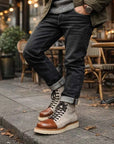 Men's Genuine Leather High-Top Boots – Frosted Cowhide, Lace-Up, Anti-Slip Rubber Sole, EU 38–44, Beige