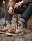 Men Genuine Leather High-Top Boots – Frosted Cowhide Lace-Up Workwear Style Anti-Slip Rubber Sole