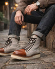 Men's Genuine Leather High-Top Boots – Frosted Cowhide, Lace-Up, Anti-Slip Rubber Sole, EU 38–44, Beige