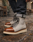 Men Genuine Leather High-Top Boots – Frosted Cowhide Lace-Up Workwear Style Anti-Slip Rubber Sole