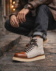 Men's Genuine Leather High-Top Boots – Frosted Cowhide, Lace-Up, Anti-Slip Rubber Sole, EU 38–44, Beige
