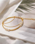 Women's Double-Layer Freshwater Pearl Bracelet – 14K Gold Plated, 4–5mm Pearls, Minimalist Tassel, Handmade, 16+3cm