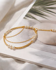 Women's Double-Layer Freshwater Pearl Bracelet – 14K Gold Plated, 4–5mm Pearls, Minimalist Tassel, Handmade, 16+3cm