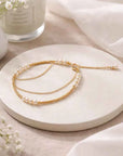 Women's Double-Layer Freshwater Pearl Bracelet – 14K Gold Plated, 4–5mm Pearls, Minimalist Tassel, Handmade, 16+3cm