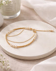 Women's Double-Layer Freshwater Pearl Bracelet – 14K Gold Plated, 4–5mm Pearls, Minimalist Tassel, Handmade, 16+3cm