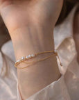 Women's Double-Layer Freshwater Pearl Bracelet – 14K Gold Plated, 4–5mm Pearls, Minimalist Tassel, Handmade, 16+3cm