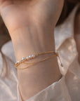 Women's Double-Layer Freshwater Pearl Bracelet – 14K Gold Plated, 4–5mm Pearls, Minimalist Tassel, Handmade, 16+3cm