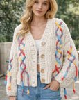 Women's Chunky Knit Cardigan — Hand-Knitted V-Neck Relaxed Fit Sweater