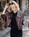 Kurze Damenjacke aus Ziegenleder – Echtes Leder, Revers, Einreiher, verkürzte Urban-Jacke, M–2XL, 3 Farben