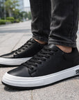 Atmungsaktive Leder-Sneaker für Herren – leichte Schnür-Freizeitsportschuhe mit erhöhter Sohle, EU 38–45, 2 Farben