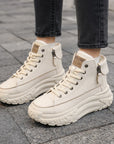 Damen High-Top Plateau Sneaker – Dicksohlige, runde Zehenpartie, atmungsaktive Modeschuhe