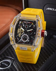 Men's Multi-Function Mechanical Watch – Transparent Barrel Case, Silicone Strap & Luminous Sport Timepiece
